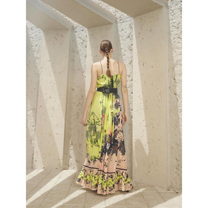 Bhanuni by Jyoti Lime Green Maxi Dress with Belt (Set of 2)