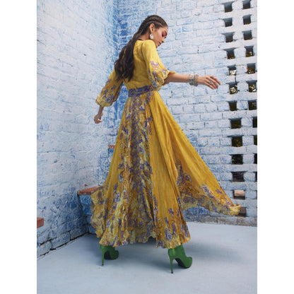 Bhanuni by Jyoti British Yellow Maxi Dress with Belt (Set of 2)