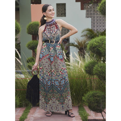 Bhanuni by Jyoti Multi-Colour Sangria Maxi Dress with Belt' (Set of 2)
