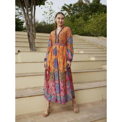 Bhanuni by Jyoti Merigold Mustard Maxi Dress with Belt (Set of 2)