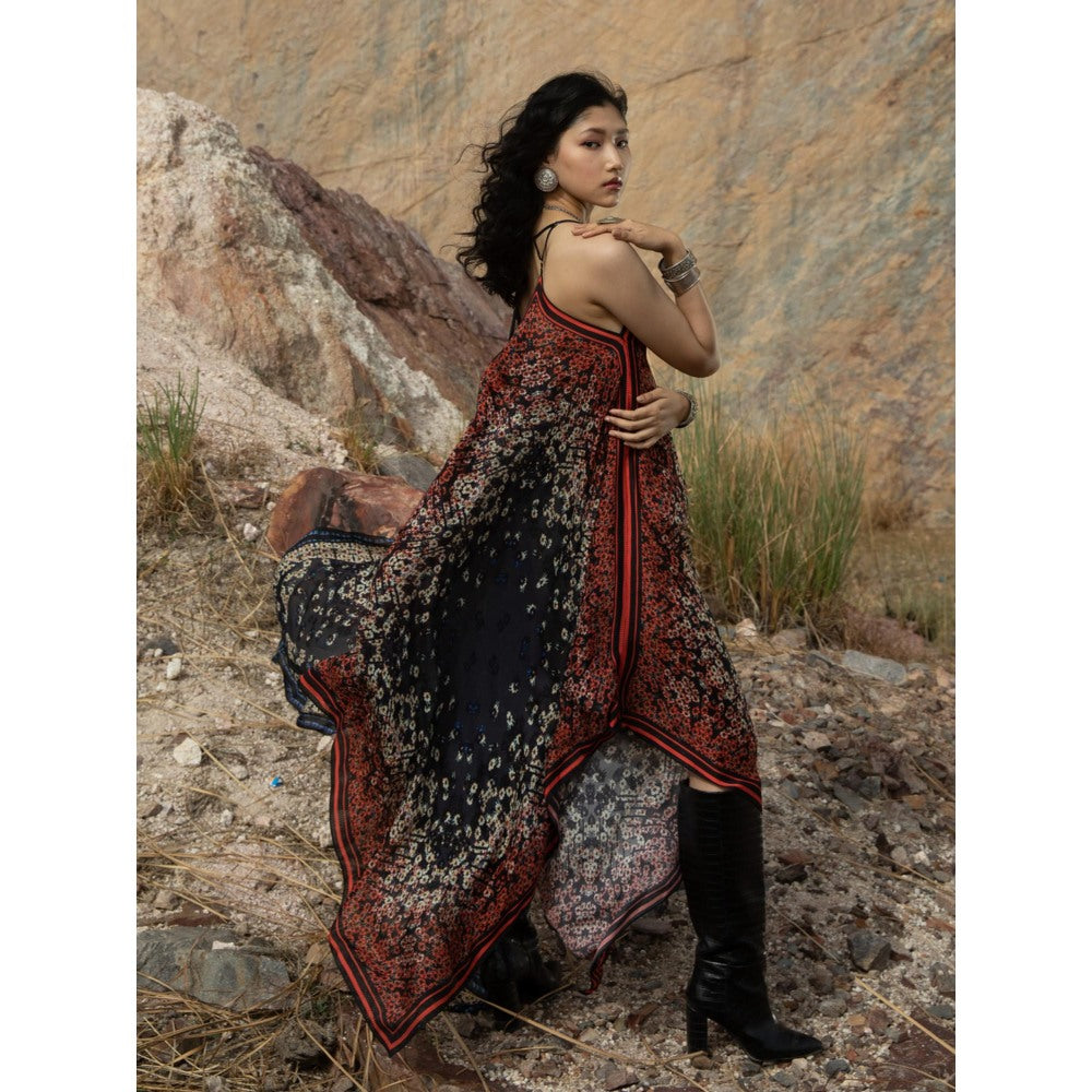 Bhanuni by Jyoti Blue Yale Midi Dress with Belt (Set of 2)