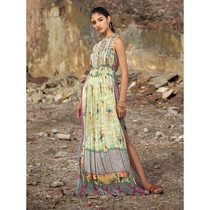 Bhanuni by Jyoti Chantilly Green Maxi Dress with Belt (Set of 2)