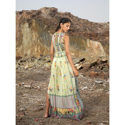 Bhanuni by Jyoti Chantilly Green Maxi Dress with Belt (Set of 2)