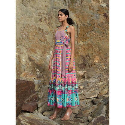 Bhanuni by Jyoti Multi-Colour Ultramarine Maxi Dress with Belt (Set of 2)