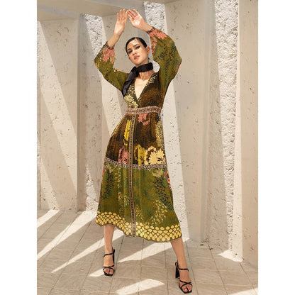Bhanuni by Jyoti Olive Green Midi Dress