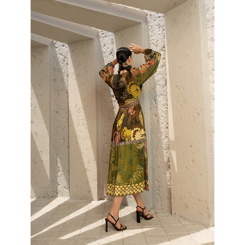 Bhanuni by Jyoti Olive Green Midi Dress