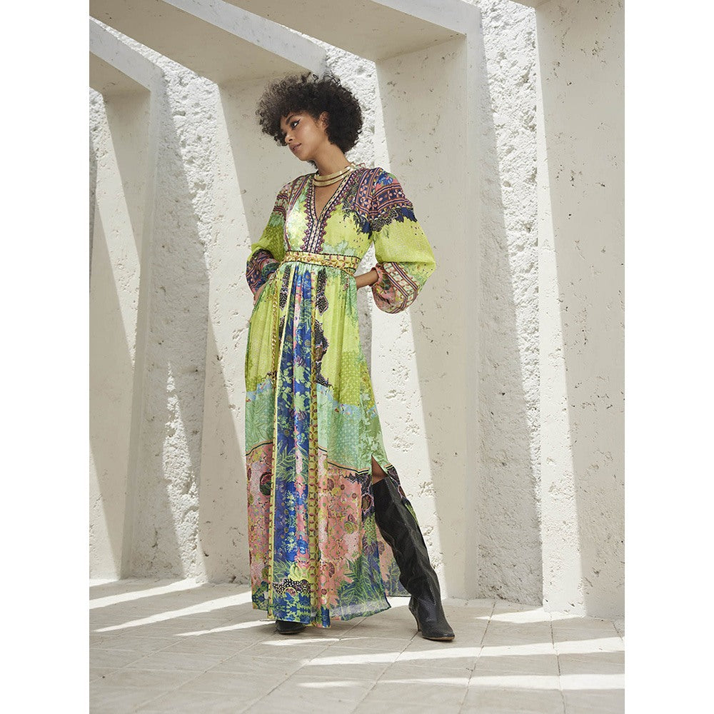 Bhanuni by Jyoti Lime Green Maxi Dress with Belt