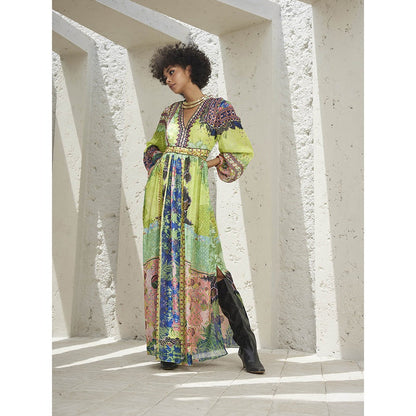 Bhanuni by Jyoti Lime Green Maxi Dress with Belt