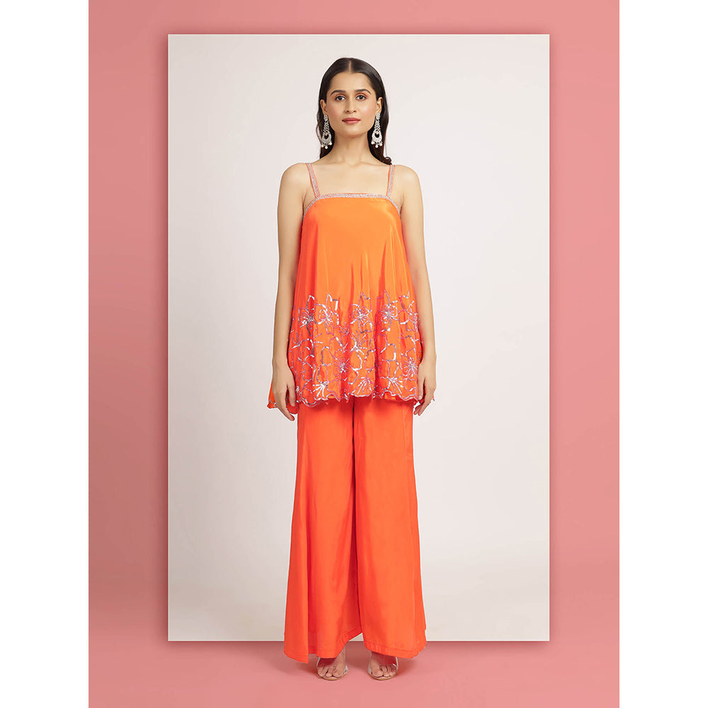 Bha-Sha Orange Hridiya Top With Palazzo