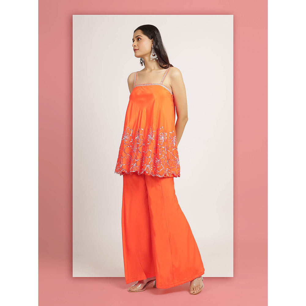 Bha-Sha Orange Hridiya Top With Palazzo