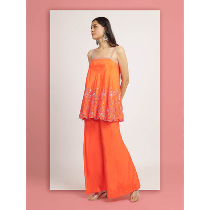 Bha-Sha Orange Hridiya Top With Palazzo