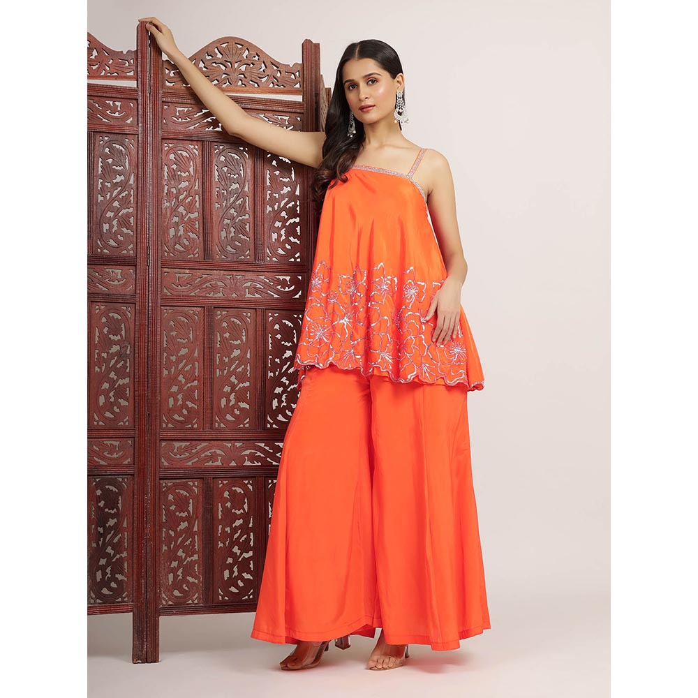Bha-Sha Orange Hridiya Top With Palazzo