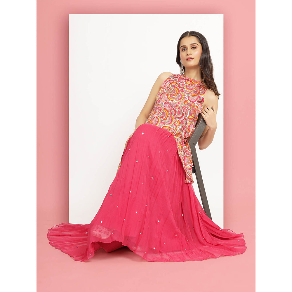 Bha-Sha Pink Alina Tunic With Lehengas