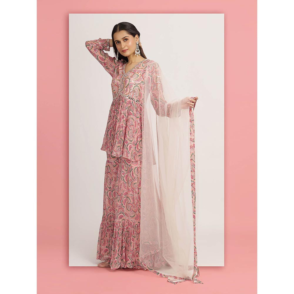 Bha-Sha Pink Mallika Sharara With Peplum Top And Dupatta