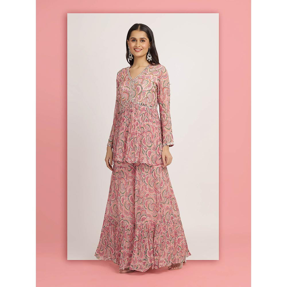 Bha-Sha Pink Mallika Sharara With Peplum Top And Dupatta
