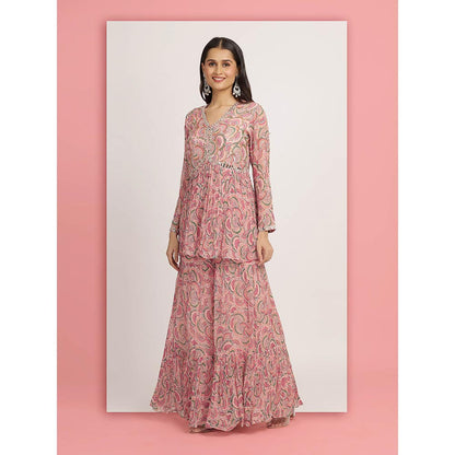 Bha-Sha Pink Mallika Sharara With Peplum Top And Dupatta