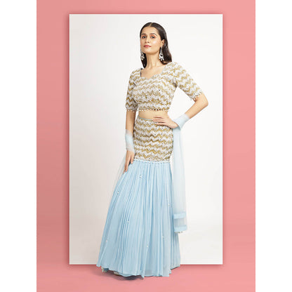 Bha-Sha Blue Mishka Blouse With Lehenga And Dupatta