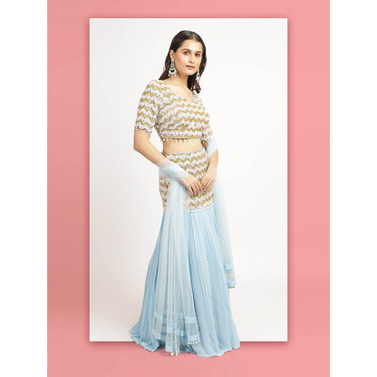 Bha-Sha Blue Mishka Blouse With Lehenga And Dupatta