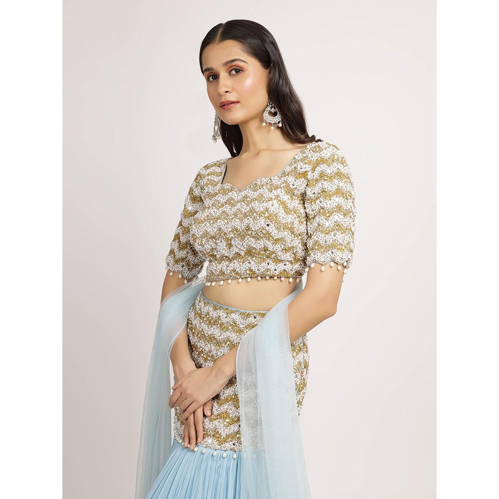 Bha-Sha Blue Mishka Blouse With Lehenga And Dupatta