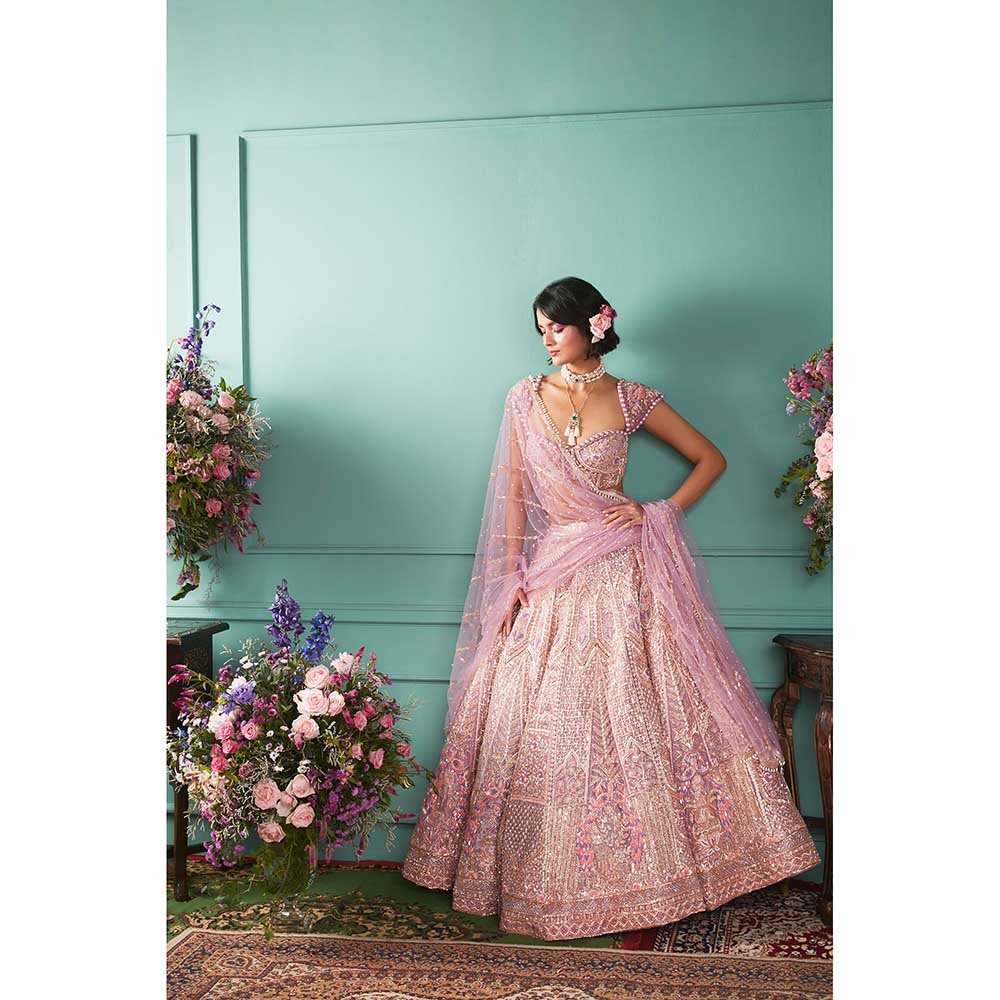 Jigar and Nikita Lilac Blouse and Lehenga with Dupatta (Set of 3)
