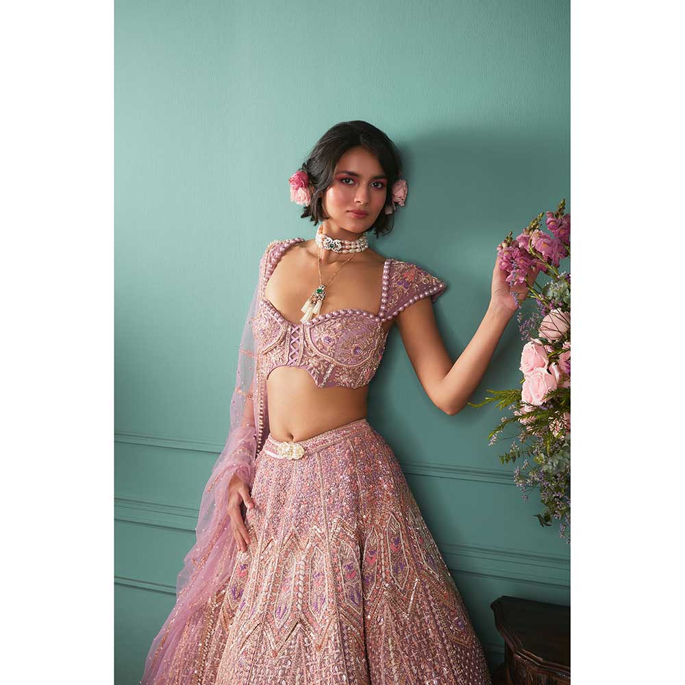 Jigar and Nikita Lilac Blouse and Lehenga with Dupatta (Set of 3)