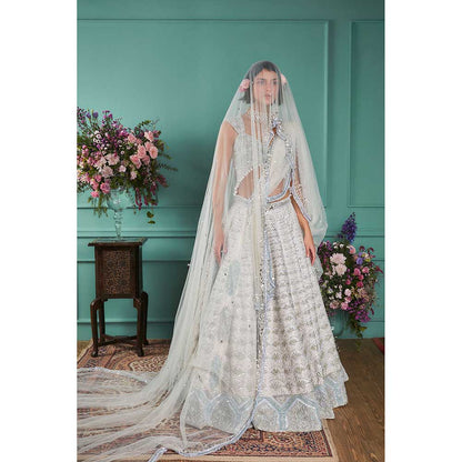 Jigar and Nikita Ivory Blouse and Lehenga with Dupatta (Set of 3)