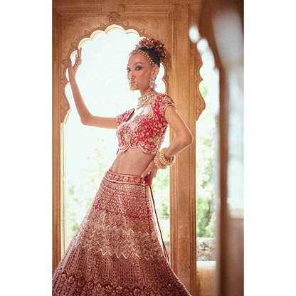 Jigar and Nikita Dark Pink Blouse and Lehenga with Dupatta Set (Set of 3)