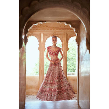 Jigar and Nikita Dark Pink Blouse and Lehenga with Dupatta Set (Set of 3)