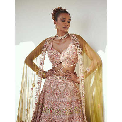 Jigar and Nikita Light Rust Bridal Blouse and Lehenga with Dupatta (Set of 3)