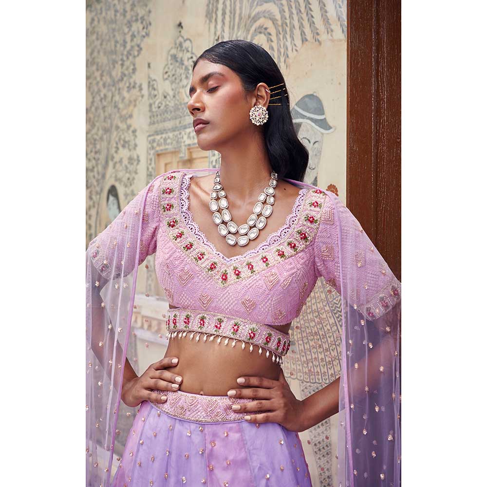 Jigar and Nikita Lilac Blouse and Lehenga with Dupatta (Set of 3)