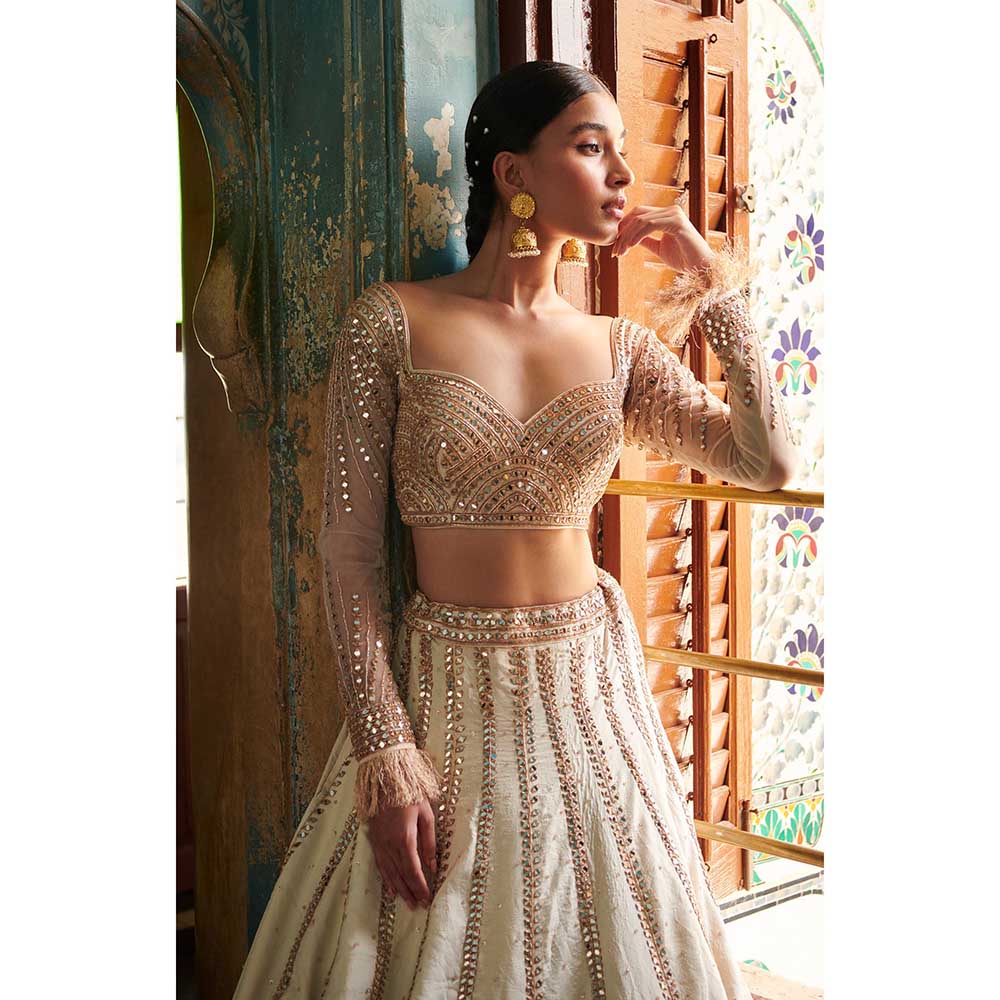 Jigar and Nikita Off-White Blouse and Lehenga with Dupatta (Set of 3)