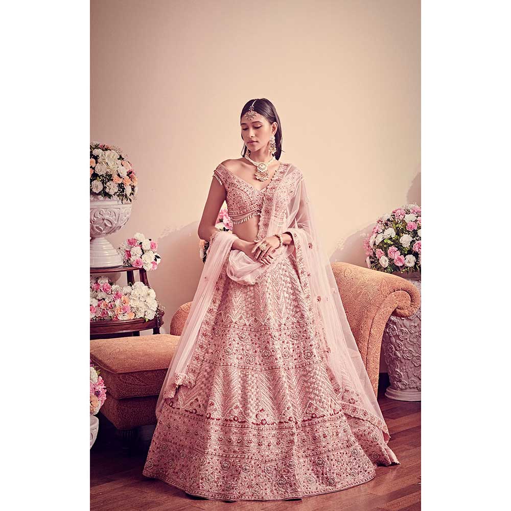 Jigar and Nikita Blush Pink Blouse and Lehenga with Dupatta (Set of 3)