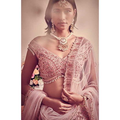 Jigar and Nikita Blush Pink Blouse and Lehenga with Dupatta (Set of 3)