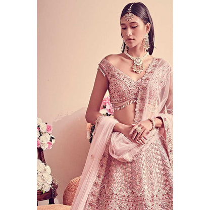 Jigar and Nikita Blush Pink Blouse and Lehenga with Dupatta (Set of 3)