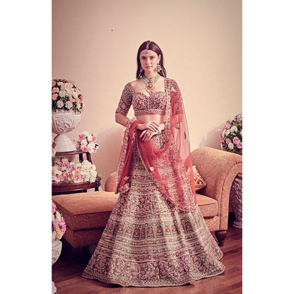 Jigar and Nikita Olive Green Blouse and Lehenga with Dupatta (Set of 3)