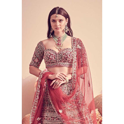 Jigar and Nikita Olive Green Blouse and Lehenga with Dupatta (Set of 3)