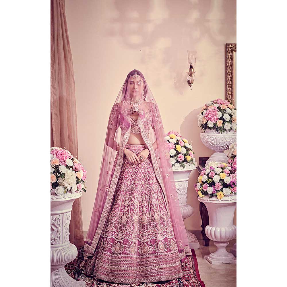 Jigar and Nikita Dull Magenta Blouse and Lehenga with Dupatta (Set of 3)