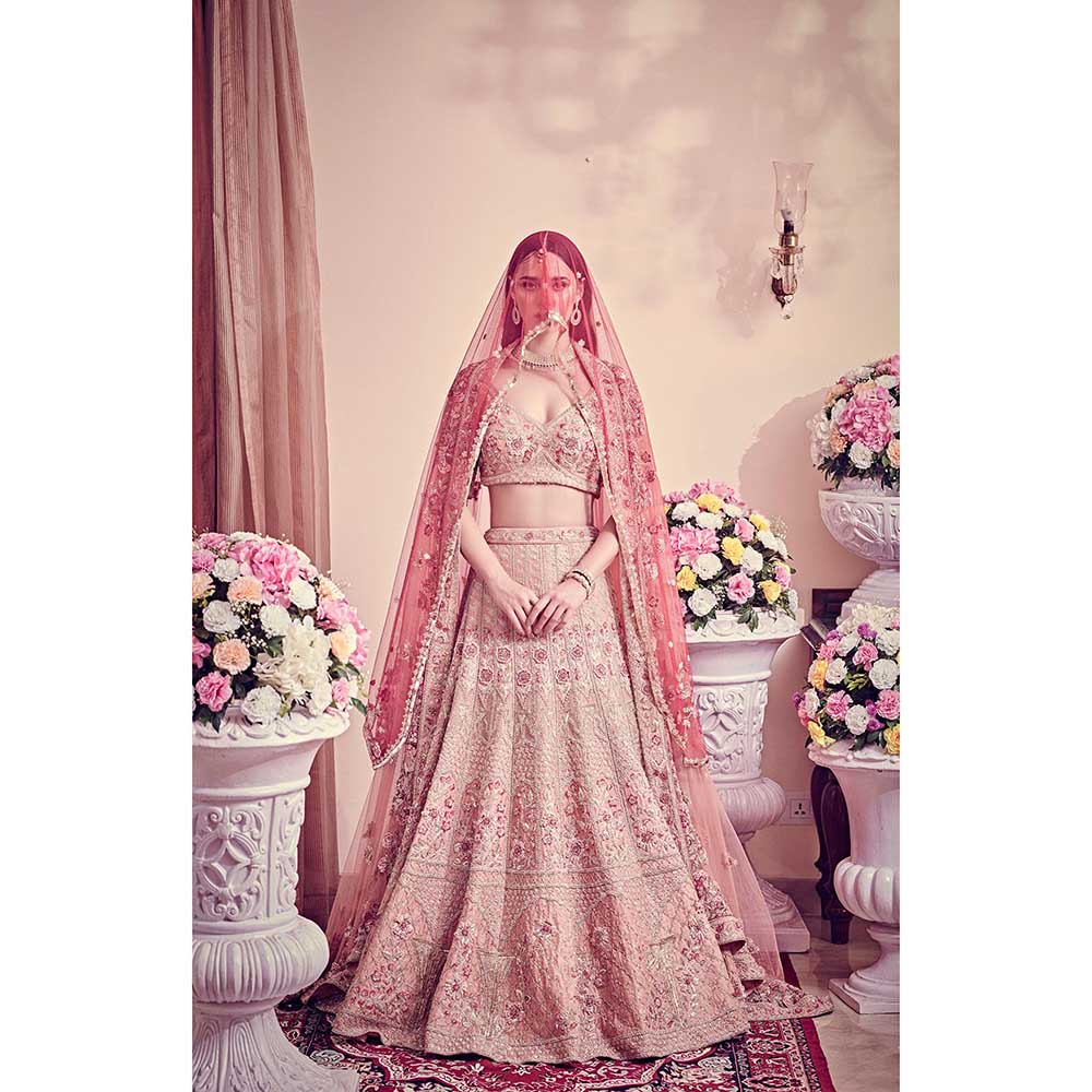 Jigar and Nikita Rose Pink Blouse and Lehenga with Dupatta (Set of 3)