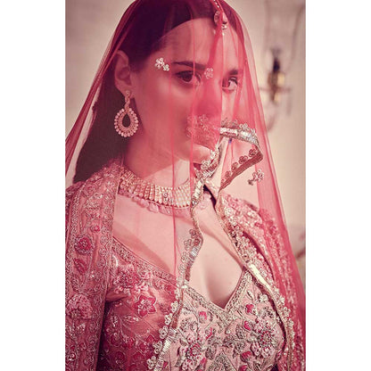 Jigar and Nikita Rose Pink Blouse and Lehenga with Dupatta (Set of 3)