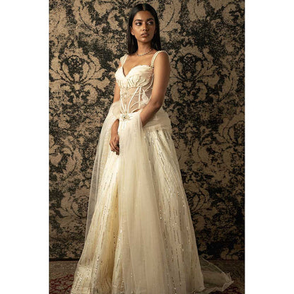 Jigar and Nikita Ivory Silk Lehenga With Blouse And Dupatta (Set of 3)