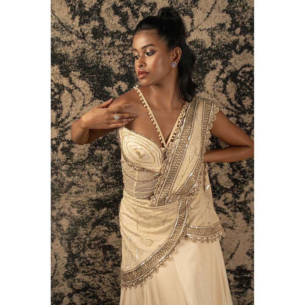 Jigar and Nikita Gold Pre-Draped Saree With Stitched Blouse