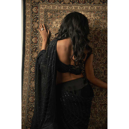 Jigar and Nikita Black Silk Saree With Petticoat And Stitched Blouse