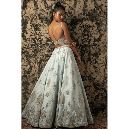 Jigar and Nikita Stellar Blue Organza Lehenga With Blouse And Dupatta (Set of 3)