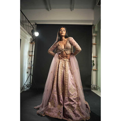 Jigar and Nikita Pink Net Lehenga With Blouse And Dupatta (Set of 3)