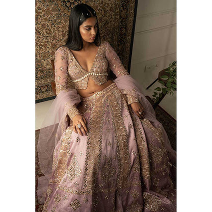 Jigar and Nikita Pink Net Lehenga With Blouse And Dupatta (Set of 3)