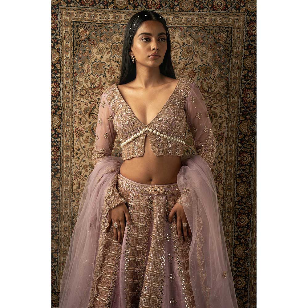 Jigar and Nikita Pink Net Lehenga With Blouse And Dupatta (Set of 3)