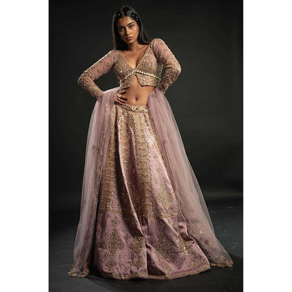 Jigar and Nikita Pink Net Lehenga With Blouse And Dupatta (Set of 3)