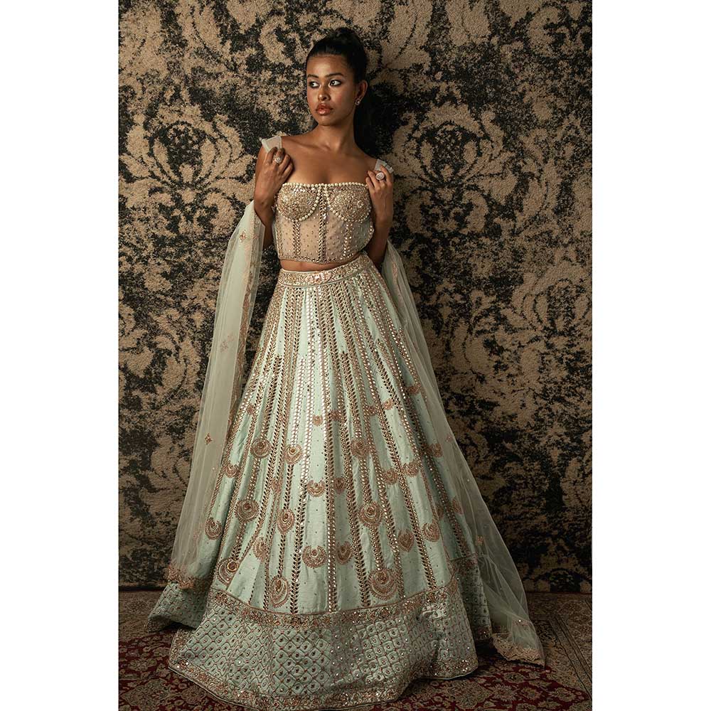 Jigar and Nikita Mint Green Silk Lehenga With Blouse And Dupatta (Set of 3)