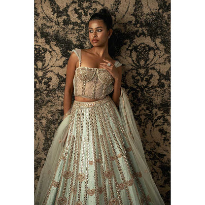 Jigar and Nikita Mint Green Silk Lehenga With Blouse And Dupatta (Set of 3)