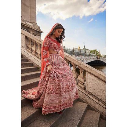 Jigar and Nikita Full Sleeve Red Lehenga with Blouse and Dupatta (Set of 3)